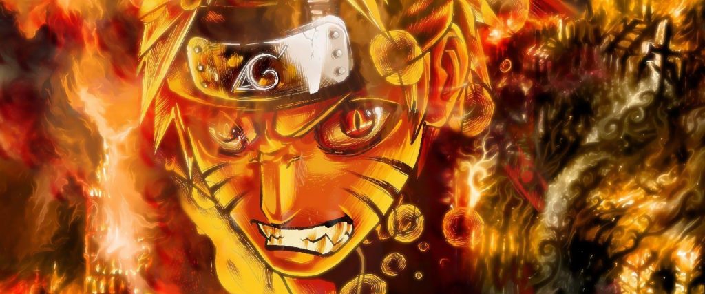 Naruto Uzumaki glowing chakra state vibrant flames Hidden Leaf Village headband wallpaper