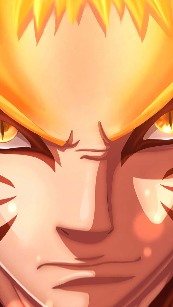 Naruto Uzumaki extreme close-up Nine-Tails Chakra Mode glowing golden eyes anime wallpaper