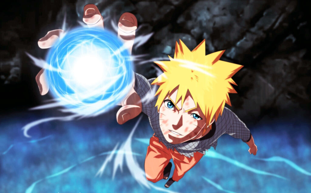 Naruto Uzumaki Performing Rasengan in Intense Battle Background Wallpaper