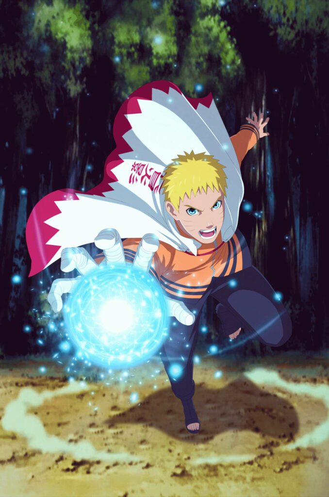 Unleashing the Ultimate Power: Hokage Naruto Uzumaki Mastering the Rasengan amidst a Serene Forest Wallpaper