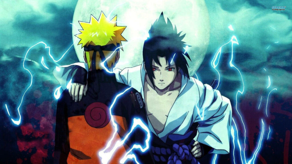 The Thundering Midnight Duel: Naruto and Sasuke Wallpaper