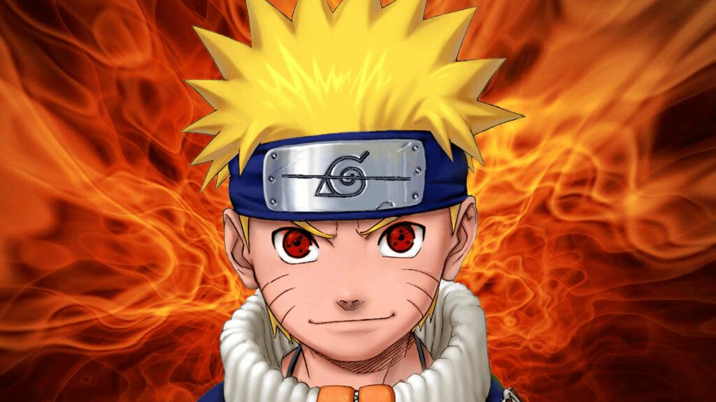 The Fiery Transformation: Naruto Uzumaki in Baryon Mode, Radiating Power on a Vibrant Dark Orange Gradient Wallpaper