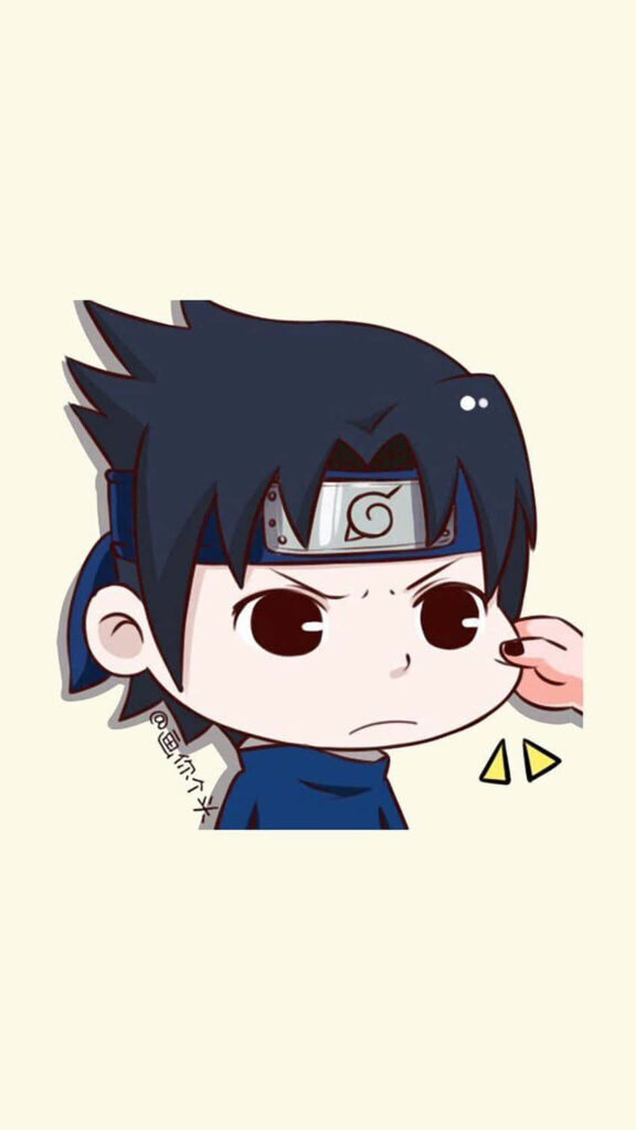 Naruto's Superstar: Cheerful Sasuke Strikes a Playful Pose! Wallpaper