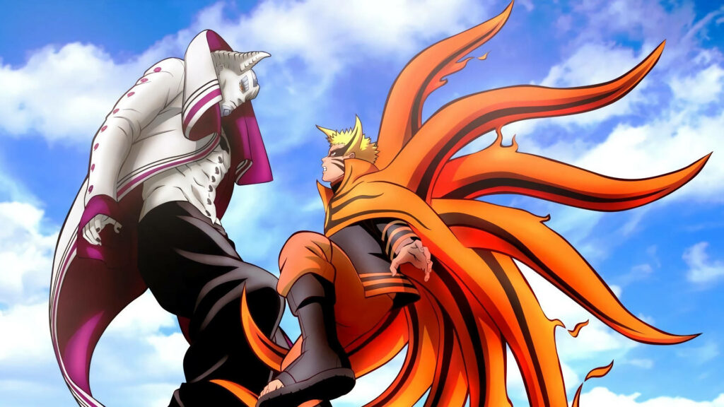 Fierce Battle in Mid-Air: Naruto Unleashes Baryon Mode Against Isshiki Otsutsuki Wallpaper
