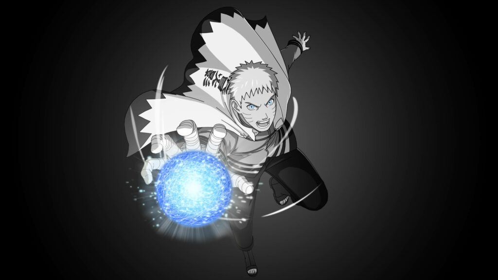 Naruto's Epic Rasengan Blast in Striking Monochrome - Expressive Rasengan Wallpaper
