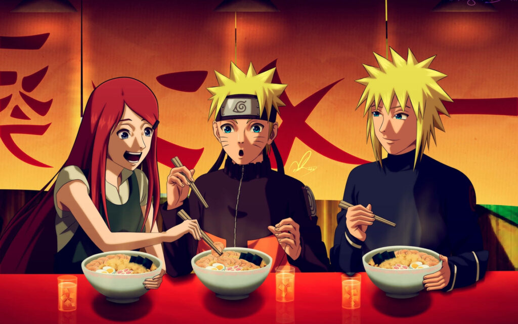 Naruto's Family Bond: Sharing Ramen Delights in a Cosy Restaurant - Captivating iPad Wallpaper