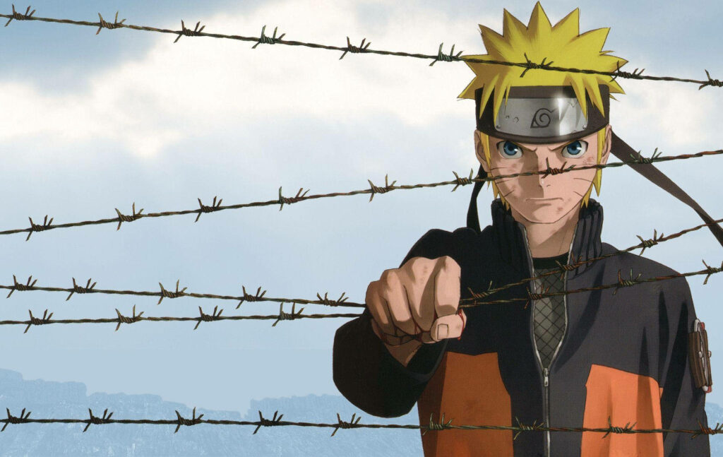 Furious Naruto: Gripping Barbed Wire Amidst the Bloodshed - Striking Naruto Poster Wallpaper