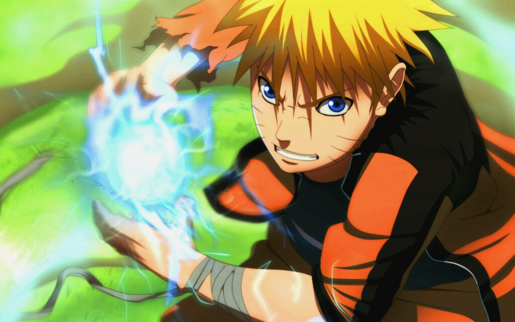The Mighty Rasengan Unleashed: Naruto's Fierce Grassy Field Offensive Wallpaper