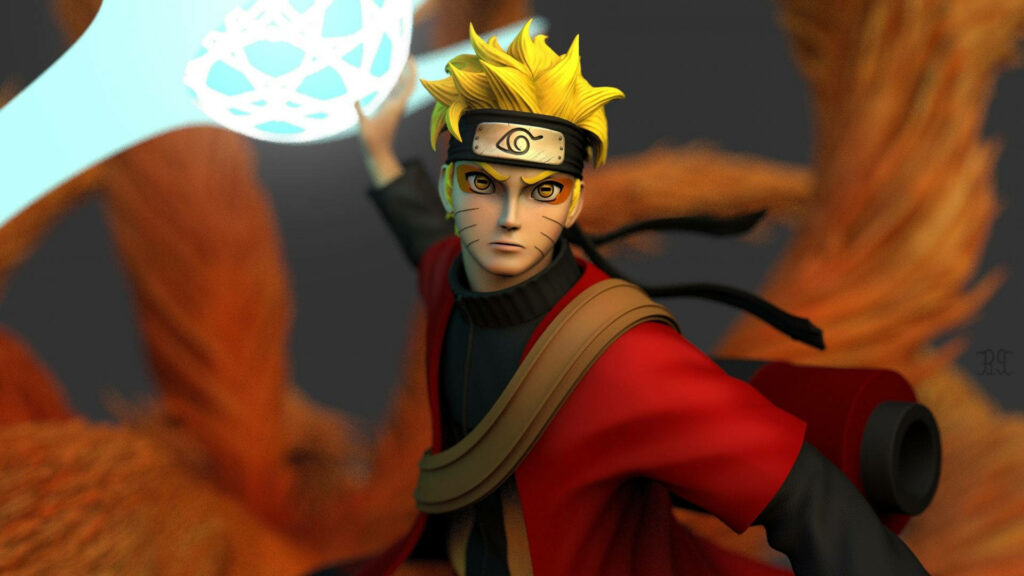 Melancholic Naruto Unleashes Tailed Beast Power with Eerie Blue Rasengan Wallpaper