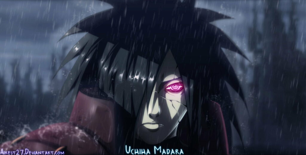 Naruto's Rinnegan Unleashed: Madara Uchiha Emerges from the Rain in Majestic Anime HD Wallpaper