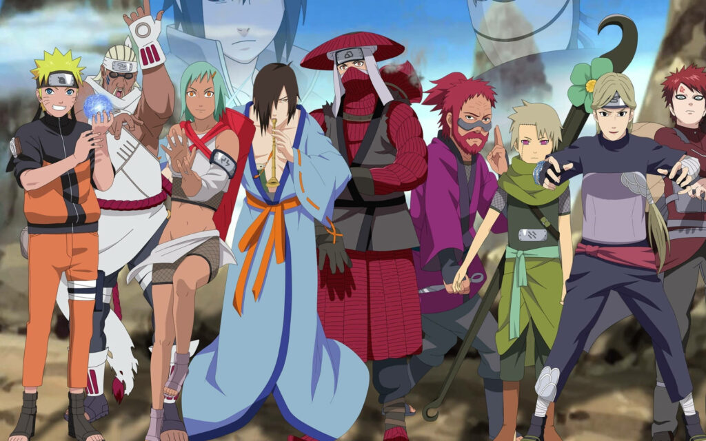 Legendary Alliance: The Unleashed Power of Naruto's Nine Jinchuriki and Their Rivals, Sasuke and Tobi, Embrace the Majestic Rock Mountains Wallpaper