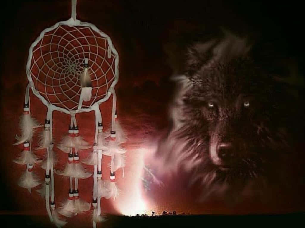 Native American Dreamcatcher and Wolf Wallpaper - Mystical Design