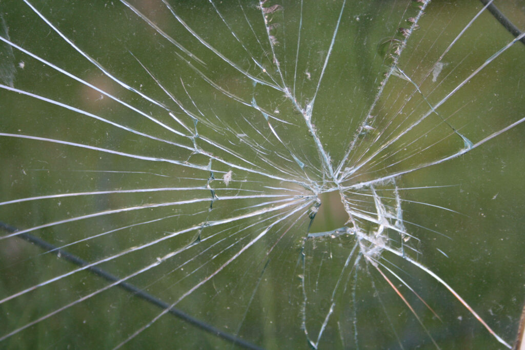 The Beauty in the Breaks: Grass Wallpaper Shines Through Cracked Computer Screen Glass