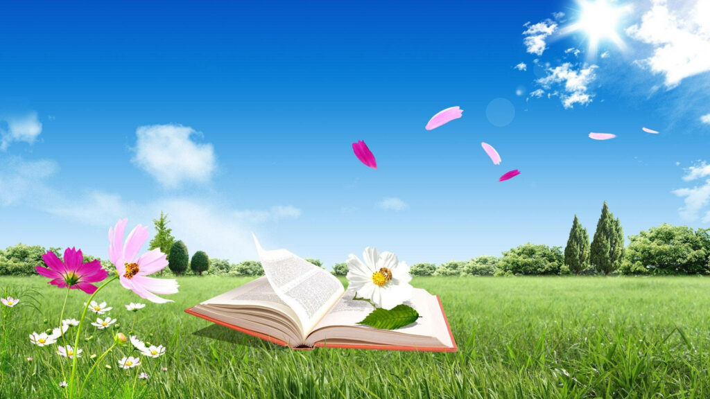 The Allure of Reading: Immerse Yourself in a Lush Green Book Landscape Wallpaper