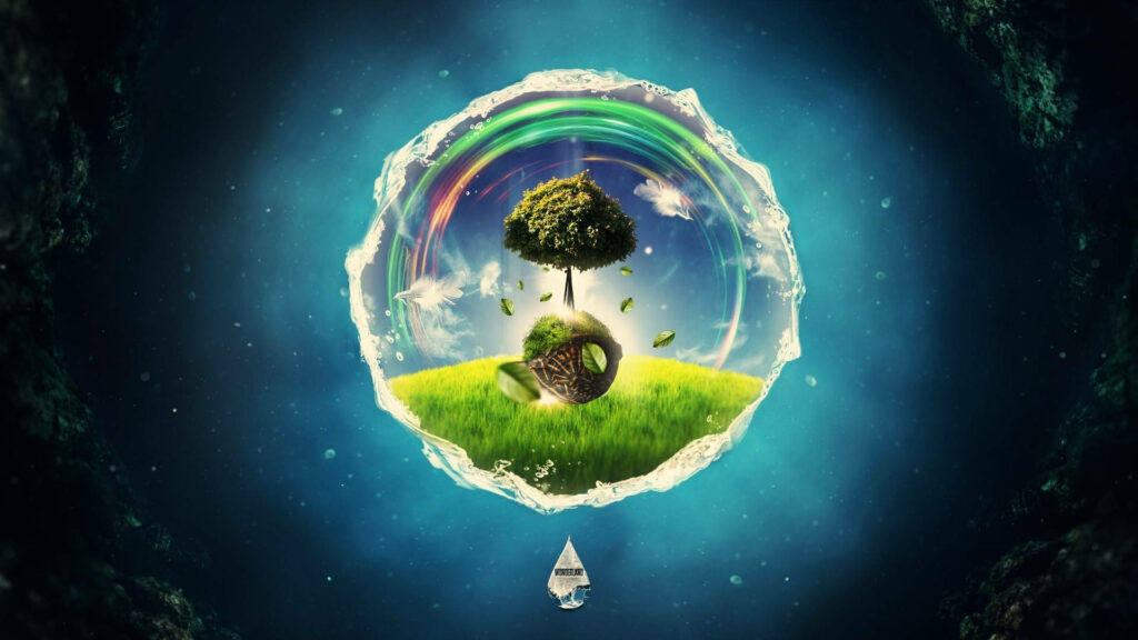 Bursting with Nature: Enchanting 3D Bubble Wallpaper for Desktop