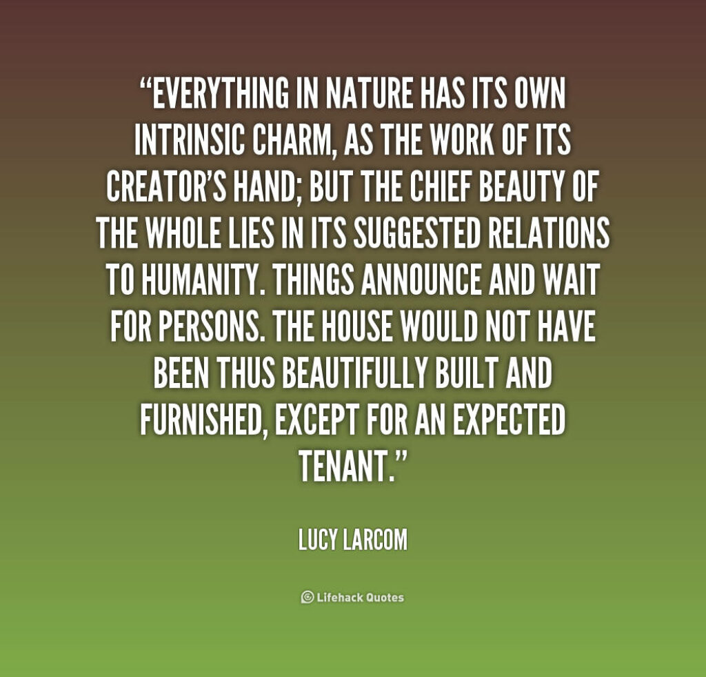 Nature's Charm: Lucy Larcom Quote on Serene Gradient Wallpaper