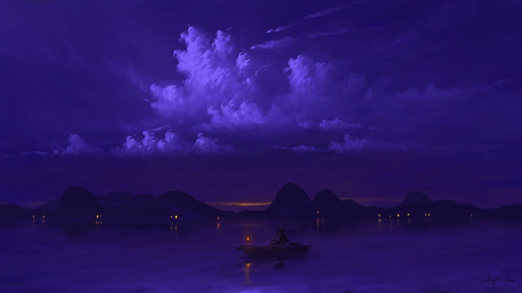 Enchanting Nocturnal Waterscape: Mesmerizing Digital Art for your HD Wallpaper