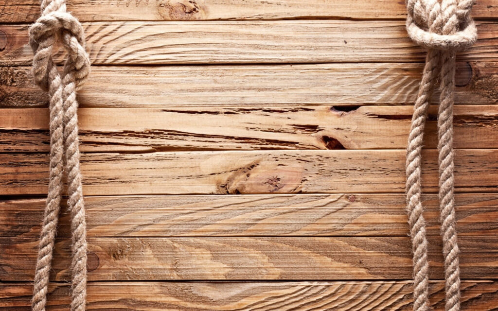 Nautical Wooden Background: Rustic Wood Planks & Marine Rope Knots Wallpaper