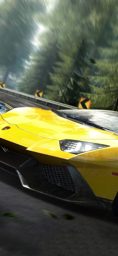 Yellow Lamborghini Aventador racing fast on forest road dynamic Need For Speed Payback wallpaper