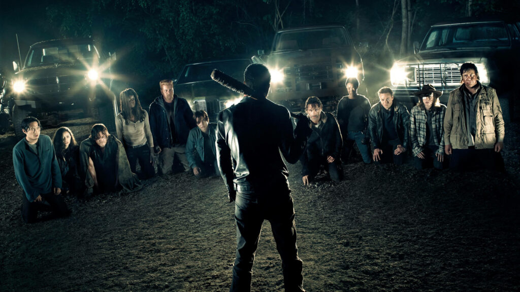Gripping Negan Wallpaper: Lucille Ready in Tense Confrontation