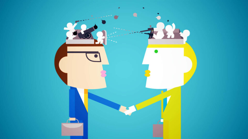 Negotiable Mindset Wallpaper: Conflict to Collaboration in Cartoon Style