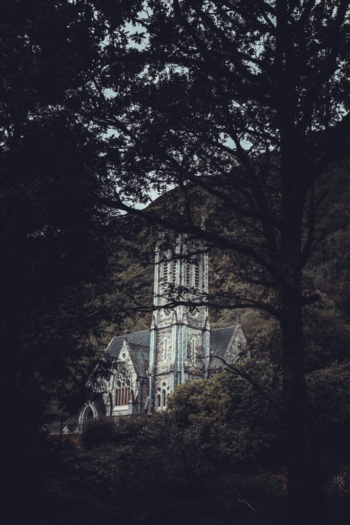 Neo-Gothic Castle Wallpaper: Ethereal Forest Background 3648x5472