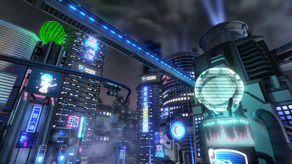 Futuristic Racing in the Neon Glare: Rocket League's Neo Tokyo Enchanting Wallpaper