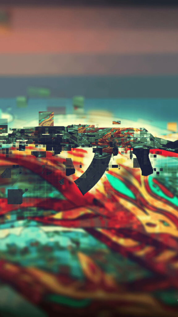 AK-47 Pixel Art: Neon Masterpiece for Counter-Strike Global Offensive iPhone Wallpaper