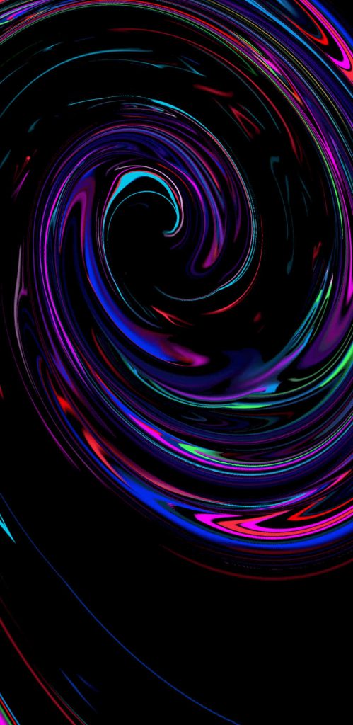 Abstract neon swirl wallpaper in blue purple red on black for Super AMOLED screens energy efficient