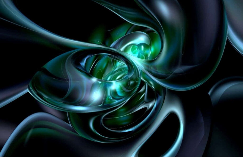 Neon Abstract Wallpaper: Swirling Green & Blue Design on Dark Background
