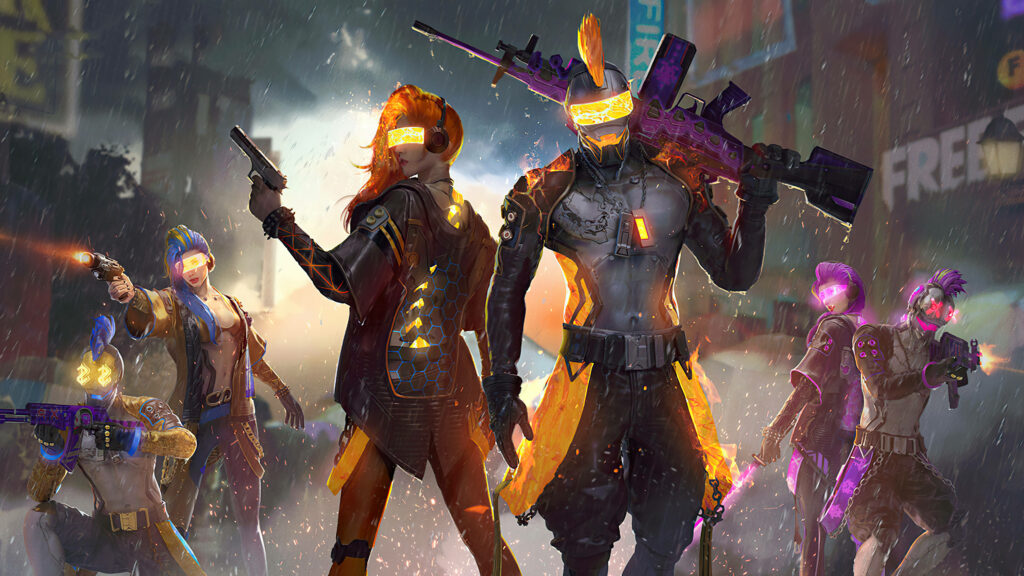 The Electric Showdown: Vibrant Neon Skins Unleash Chaos in the Spine Punk Event - 4k Free Fire Wallpapers