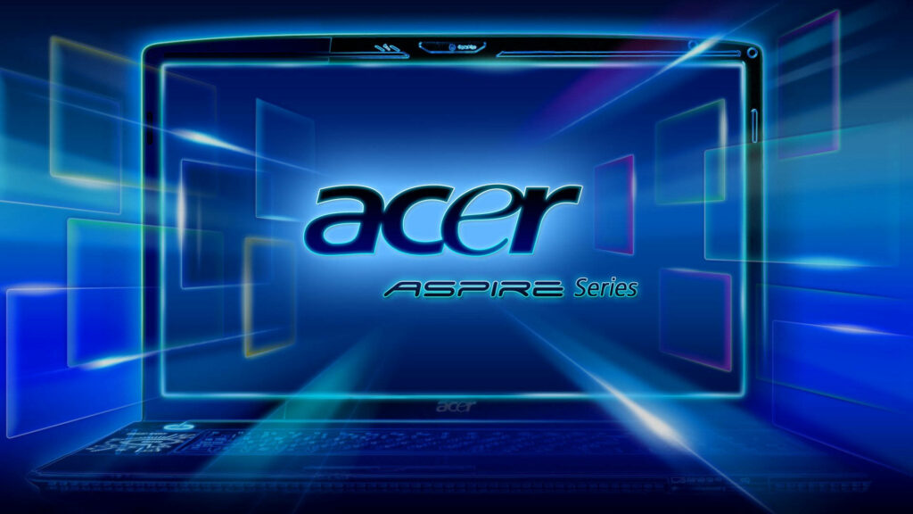 Neon blue Acer Aspire laptop with glowing digital accents and futuristic tech-inspired background Wallpaper
