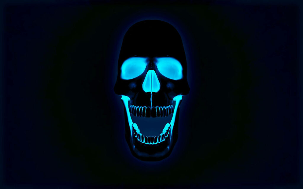Neon Blue Skull: A Bold and Edgy Wallpaper for a Mysterious Touch