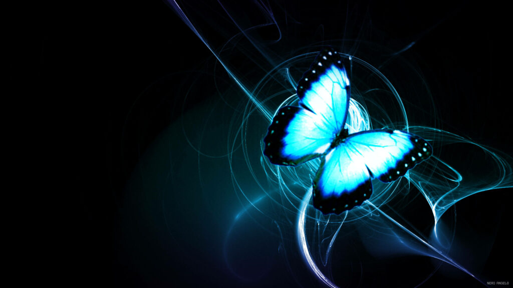 Neon Blue Butterfly on Dark Background - Mystical Wallpaper