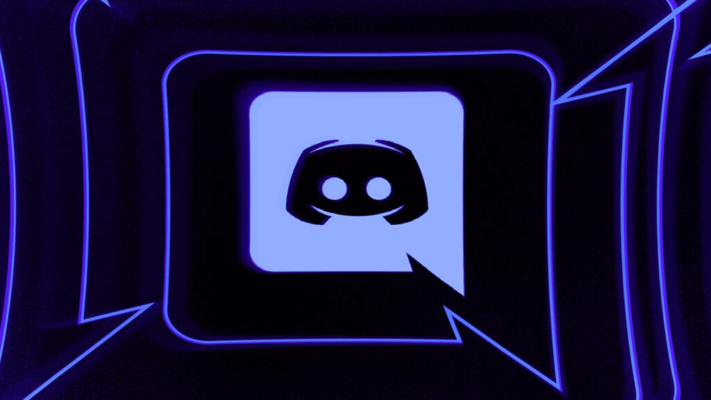 Discord logo neon blue glowing on dark background futuristic tech gaming wallpaper