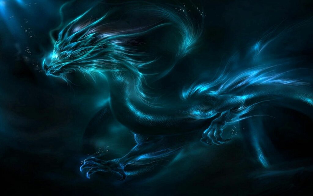 Neon Blue Dragon Wallpaper 2560x1600 - Ethereal Shadows Background