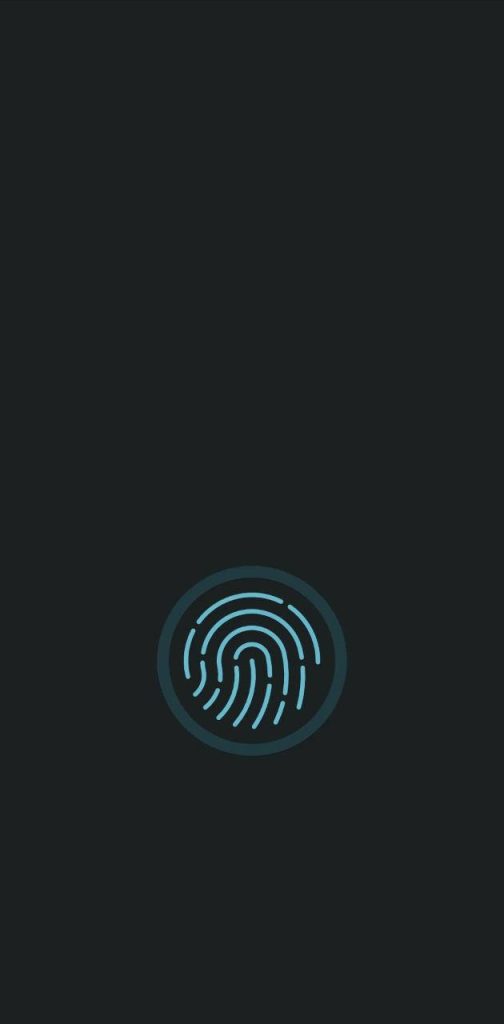 Minimalist neon blue fingerprint wallpaper on dark grey background high-tech biometric design