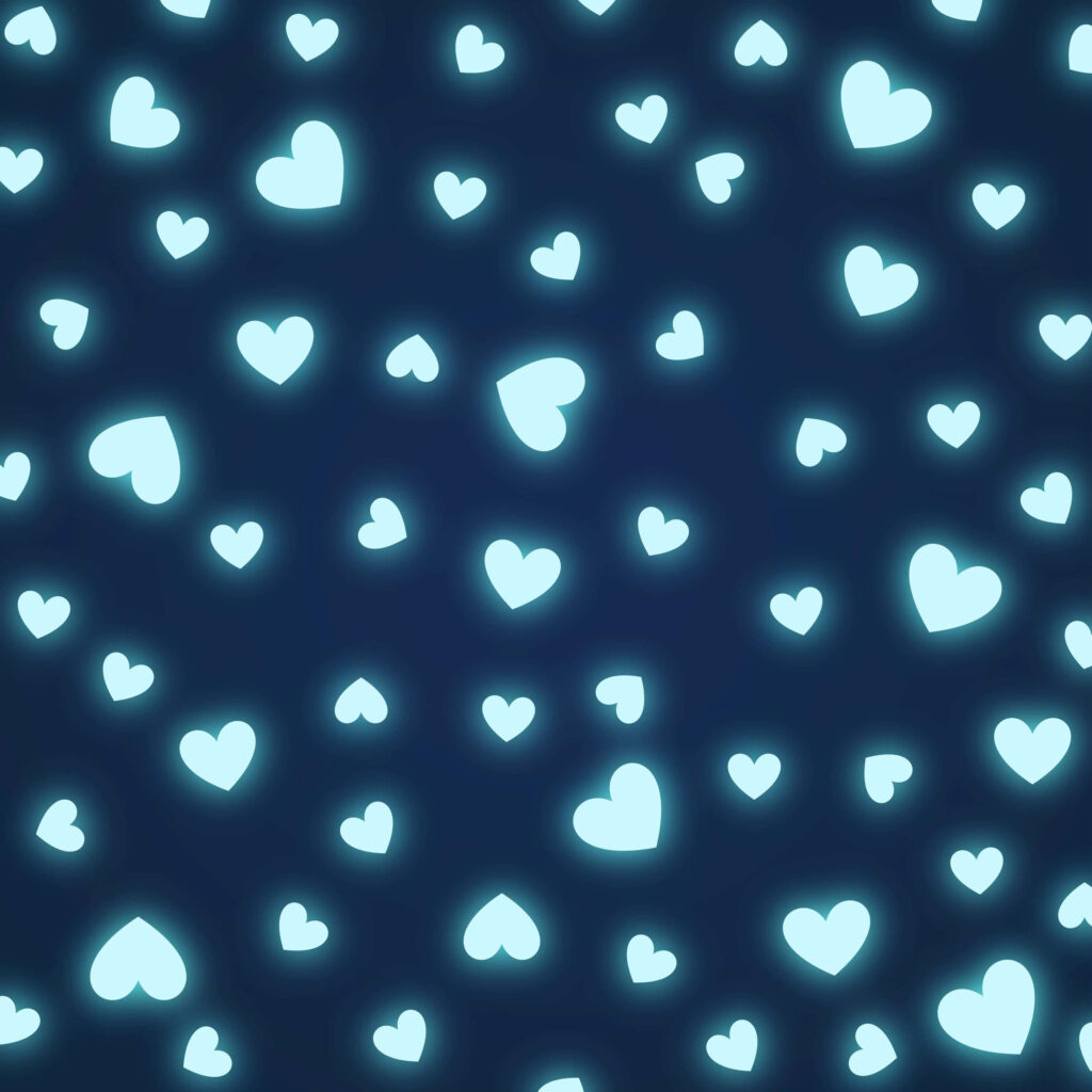 Vibrant Neon Blue Heart Pattern Wallpaper on Dark Background