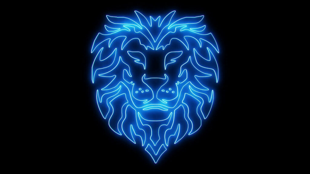 Vibrant Neon Blue Lion Wallpaper on Black Background - Captivating Design