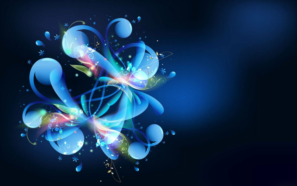Neon Blooms: HD Wallpaper of Vector Blue Flowers in a Vibrant Blue Hue