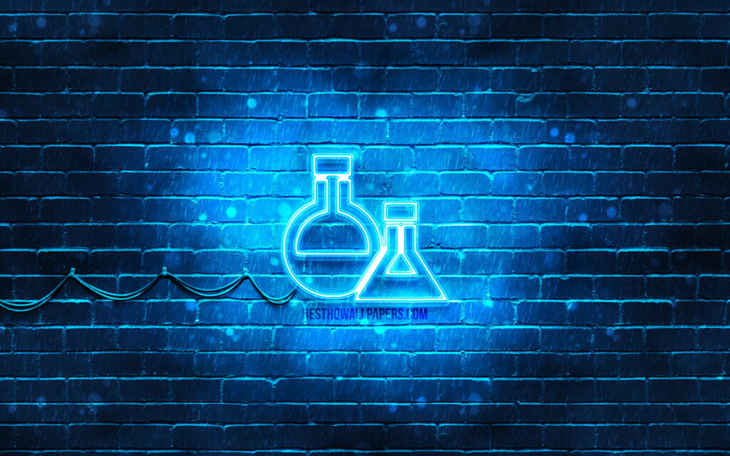 Vibrant Chemistry: Illuminating Neon Education Icons on Blue 4K Wallpaper