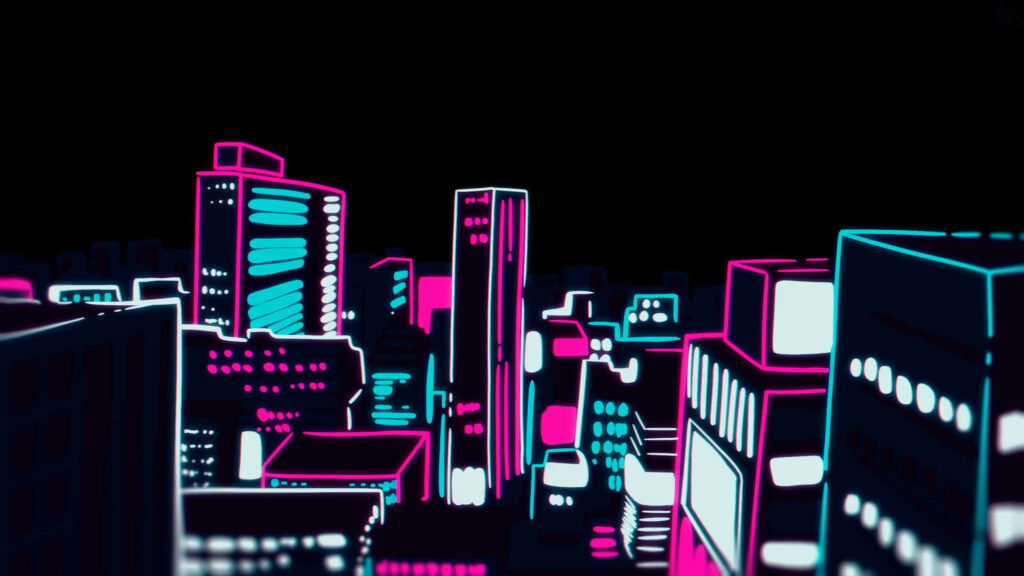 “Stylish Neon City Wallpaper: Mob Psycho 100 Aesthetic in Vibrant Hues”
