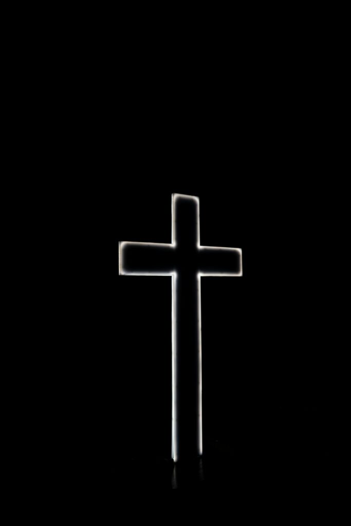 Neon Cross Wallpaper: Black & White Spiritual Design