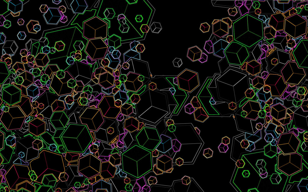 Clustered Neon Boxes: Diving into the Trippy Dark Aesthetic Wallpaper