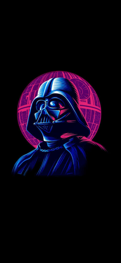 Vibrant Neon Darth Vader Wallpaper for iPhone X OLED Display
