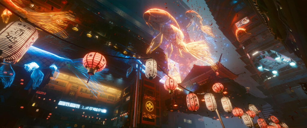 Neon-lit Cyberpunk Emporium: Immersive Widescreen Cityscape Wallpaper