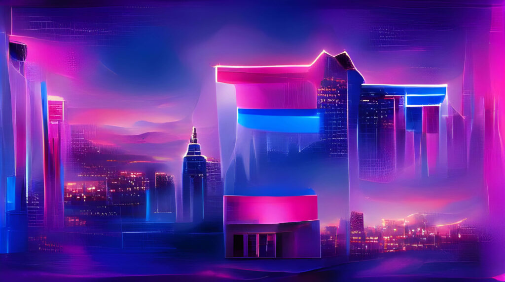 Glimpsing Tomorrow: Vibrant Neon Lights Illuminate Futuristic Cityscape Wallpaper