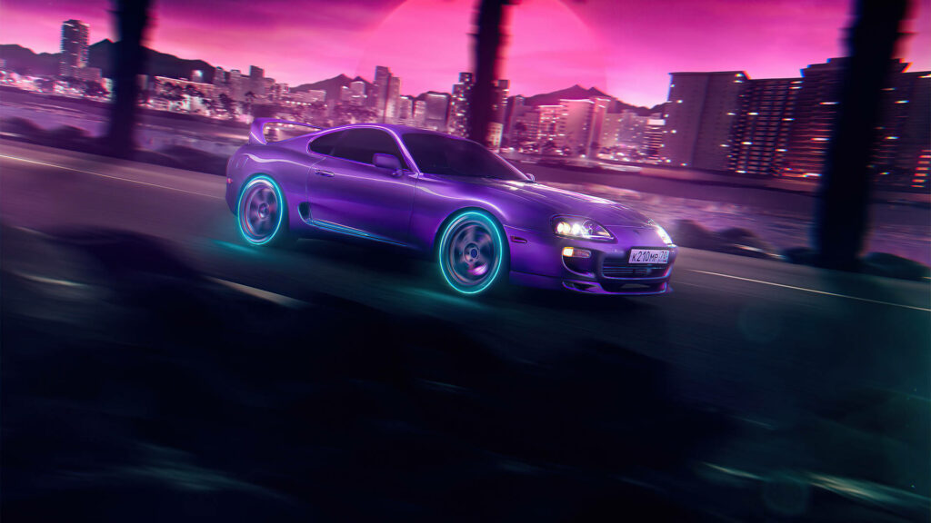 Blazing Trail: The Neon Purple Toyota Supra Race Car Wallpaper
