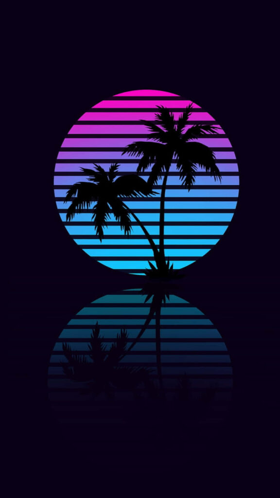 Retrowave Reverie: A Palm's Silhouette in Neon Paradise Wallpaper