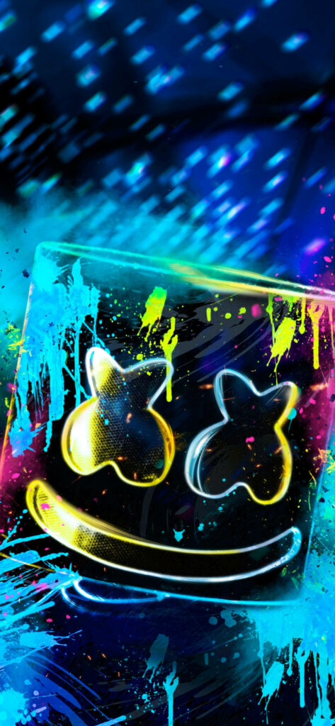 Glowing Neon Portrait: Marshmello's Masked Melody Illuminated on Dark iPhone Background Wallpaper